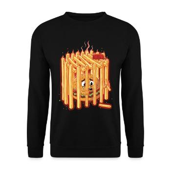 burger_pommes_gefaengnis - Unisex Pullover - Schwarz - Vorne - Alina (178cm) & Michal (187cm)