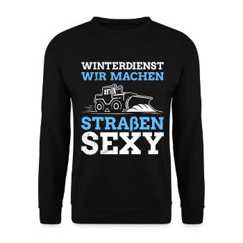 WINTERDIENST WIR MACHEN STRAßEN SEXY Lustig - Unisex Pullover - Schwarz - Vorne - Alina (178cm) & Michal (187cm)