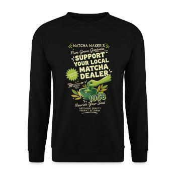 Support Your Local Matcha Dealer Green Tea Matcha - Unisex Pullover - Schwarz - Vorne - Alina (178cm) & Michal (187cm)
