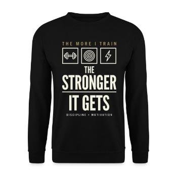 The More I Train The Stronger It Gets - Unisex Pullover - Schwarz - Vorne - Alina (178cm) & Michal (187cm)