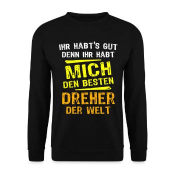 Dreher Geschenk - Unisex Pullover - Schwarz - Vorne - Alina (178cm) & Michal (187cm)
