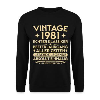 Geburtstag 1981 Jahrgang Echter Klassiker - Unisex Pullover - Schwarz - Vorne - Alina (178cm) & Michal (187cm)