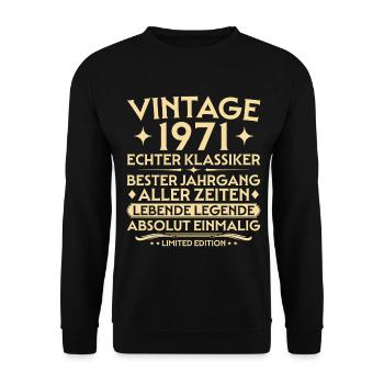 Geburtstag 1971 Jahrgang Echter Klassiker - Unisex Pullover - Schwarz - Vorne - Alina (178cm) & Michal (187cm)
