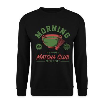 Morning Matcha Club Fresh Start Green Tea Matcha - Unisex Sweatshirt - black - Front - Alina (178cm) & Michal (187cm)