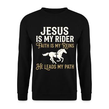 Jesus ist mein Reiter Glauben - Unisex Pullover - Schwarz - Vorne - Alina (178cm) & Michal (187cm)