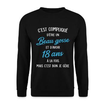 18-jähriger gutaussehender Humor-Geburtstagsgeschenk-Idee - Unisex Pullover - Schwarz - Vorne - Alina (178cm) & Michal (187cm)