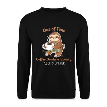 Out of Time Coffee Drinkers Society – Faultier - Unisex Pullover - Schwarz - Vorne - Alina (178cm) & Michal (187cm)