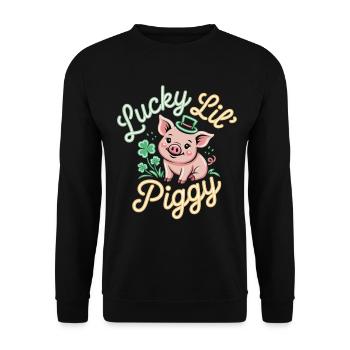 T-shirt Petit Cochon Chanceux – Saint-Patrick - Sweat-shirt Unisexe - noir - Devant - Alina (178cm) & Michal (187cm)
