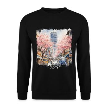 Osaka Aquarell, Osaka Japan - Unisex Pullover - Schwarz - Vorne - Alina (178cm) & Michal (187cm)