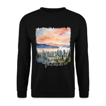 Vancouver Watercolor, Vancouver Canada - Unisex Sweatshirt - black - Front - Alina (178cm) & Michal (187cm)