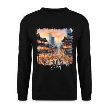 Seoul South Korea, Seoul Watercolor - Unisex Sweatshirt - black - Front - Alina (178cm) & Michal (187cm)