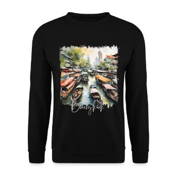 Watercolor of Bangkok, Bangkok Thailand - Unisex Sweatshirt - black - Front - Alina (178cm) & Michal (187cm)