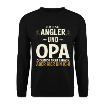 Angler Opa Nicht einfach Aber Hier bin ich! Angeln - Unisex Pullover - Schwarz - Vorne - Alina (178cm) & Michal (187cm)