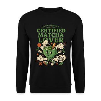 Matcha Obsession Certified Matcha Lover Daily - Unisex Sweatshirt - black - Front - Alina (178cm) & Michal (187cm)