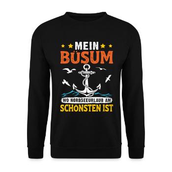 Nordsee MEIN BÜSUM WO NORDSEE URLAUB AM SCHÖNSTEN - Unisex Pullover - Schwarz - Vorne - Alina (178cm) & Michal (187cm)