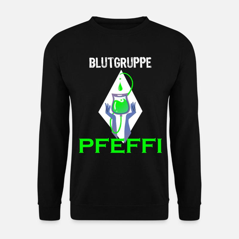 Blutgruppe Pfeffi – Pfefferminz, Suff & Spaß - Unisex Pullover - Schwarz