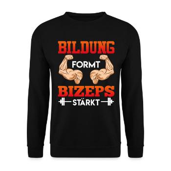 Gym EDUCATION SHAPES BICEPS STRENGTHENS FUN - Unisex Sweatshirt - black - Front - Alina (178cm) & Michal (187cm)