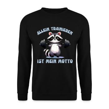 Kraftsport ALLEIN TRAINIEREN IST MEIN MOTTO Lustig - Unisex Pullover - Schwarz - Vorne - Alina (178cm) & Michal (187cm)