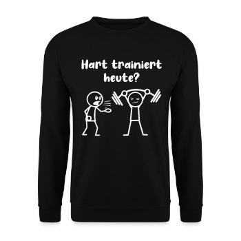 Strichmännchen PAUSE FÜR DIE MUSKELN Lustig - Unisex Pullover - Schwarz - Vorne - Alina (178cm) & Michal (187cm)