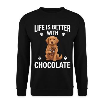 Life Is Better With Chocolate Hund Motiv - Unisex Pullover - Schwarz - Vorne - Alina (178cm) & Michal (187cm)