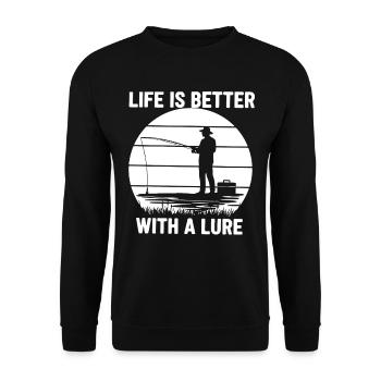 Angler Sonnenuntergang Life is Better With a Lure - Unisex Pullover - Schwarz - Vorne - Alina (178cm) & Michal (187cm)