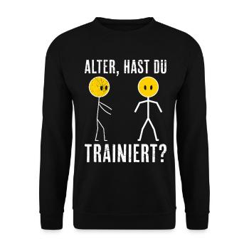 Strichmännchen HAST DU TRAINIERT Lustiges - Unisex Pullover - Schwarz - Vorne - Alina (178cm) & Michal (187cm)