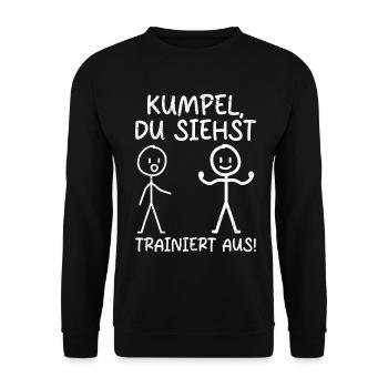 Strichmännchen DU SIEHST TRAINIERT AUS Lustig - Unisex Pullover - Schwarz - Vorne - Alina (178cm) & Michal (187cm)