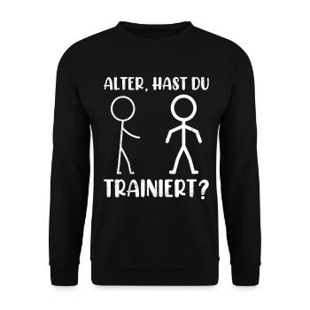 Strichmännchen HAST DU TRAINIERT Lustiges - Unisex Pullover - Schwarz - Vorne - Alina (178cm) & Michal (187cm)