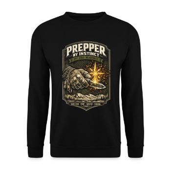 Prepper Survivalist Shelter Fire Water - Unisex Sweatshirt - black - Front - Alina (178cm) & Michal (187cm)