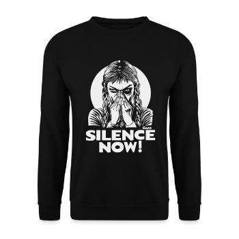Silence maintenant Emblème du visage - Sweat-shirt Unisexe - noir - Devant - Alina (178cm) & Michal (187cm)