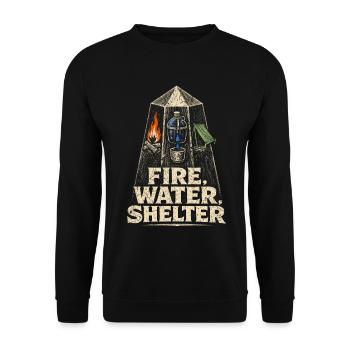 Prepper Survivalist Fire Water Shelter - Unisex Sweatshirt - black - Front - Alina (178cm) & Michal (187cm)