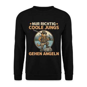 Groundhog Angler Really Cool Guys Go Fishing - Unisex Sweatshirt - black - Front - Alina (178cm) & Michal (187cm)
