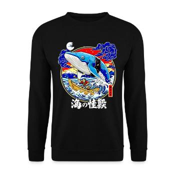 Sushi Wal Japanische Kunst Große Welle Fuji - Unisex Pullover - Schwarz - Vorne - Alina (178cm) & Michal (187cm)
