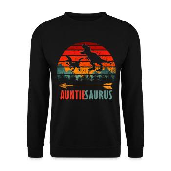 Auntiesaurus Dinosaur Aunt Retro Sunset - Unisex Sweatshirt - black - Front - Alina (178cm) & Michal (187cm)