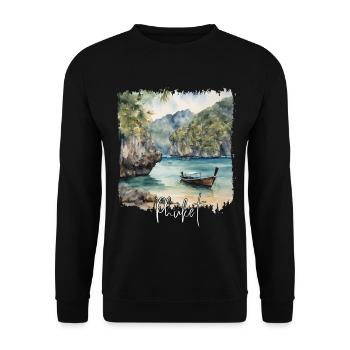 Phuket Watercolor, Phuket Thailand - Unisex Sweatshirt - black - Front - Alina (178cm) & Michal (187cm)