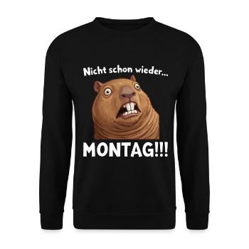 Capybara Spruch: Nicht schon wieder Montag! - Unisex Pullover - Schwarz - Vorne - Alina (178cm) & Michal (187cm)