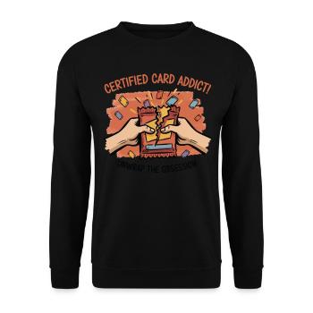 Zertifizierter Kartensüchtiger Enthülle The Obsession Trading - Unisex Pullover - Schwarz - Vorne - Alina (178cm) & Michal (187cm)