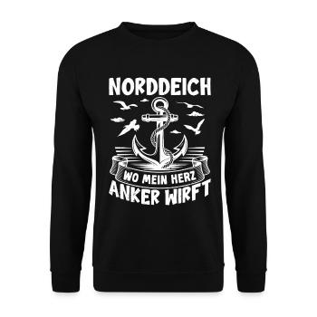 NORDDEICH WO MEIN HERZ ANKER WIRFT Lustiges - Unisex Pullover - Schwarz - Vorne - Alina (178cm) & Michal (187cm)
