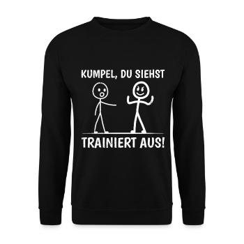 Strichmännchen KUMPEL DU SIEHST TRAINIERT AUS - Unisex Pullover - Schwarz - Vorne - Alina (178cm) & Michal (187cm)