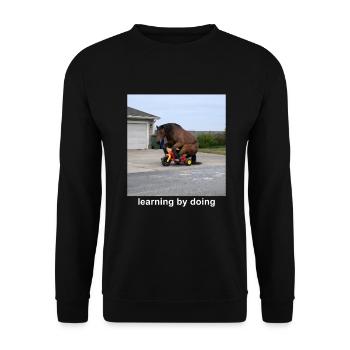 Lernen durch Pferde-Meme-lustigen Humor - Unisex Pullover - Schwarz - Vorne - Alina (178cm) & Michal (187cm)