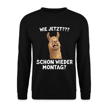 Funny llama: What now? Monday again? - Unisex Sweatshirt - black - Front - Alina (178cm) & Michal (187cm)