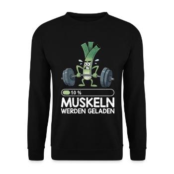 Gewichtheber MUSKELN WERDEN GELADEN Lustiges - Unisex Pullover - Schwarz - Vorne - Alina (178cm) & Michal (187cm)