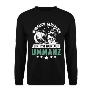 Ostsee Urlaub WIRKLICH GLÜCKLICH BIN ICH NUR AUF - Unisex Pullover - Schwarz - Vorne - Alina (178cm) & Michal (187cm)
