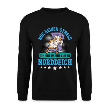 Nordsee NUR KEIN STRESS BIN IM URLAUB IN - Unisex Pullover - Schwarz - Vorne - Alina (178cm) & Michal (187cm)