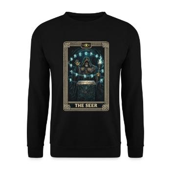 Skandinavisch Wikinger The Seer Tarot Card - Unisex Pullover - Schwarz - Vorne - Alina (178cm) & Michal (187cm)