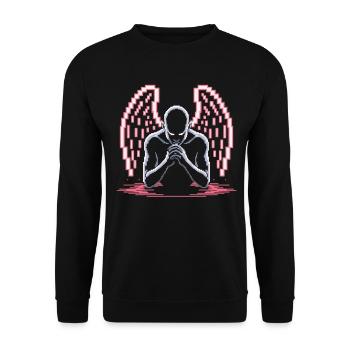 Fallen Angel T-Shirt – Neon Wings Pixel Style - Unisex Sweatshirt - black - Front - Alina (178cm) & Michal (187cm)