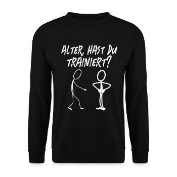 Strichmännchen WARST DU TRAINIEREN LUSTIG - Unisex Pullover - Schwarz - Vorne - Alina (178cm) & Michal (187cm)