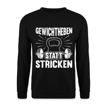 GEWICHTHEBEN STATT STRICKEN Lustiges - Unisex Pullover - Schwarz - Vorne - Alina (178cm) & Michal (187cm)