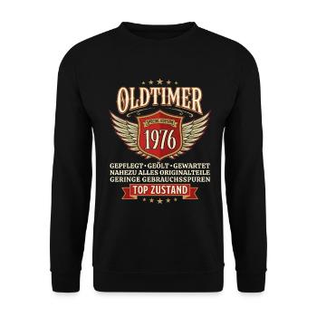 Voiture vintage 1976 - Cadeau d’anniversaire pour le 50e anniversaire - Sweat-shirt Unisexe - noir - Devant - Alina (178cm) & Michal (187cm)