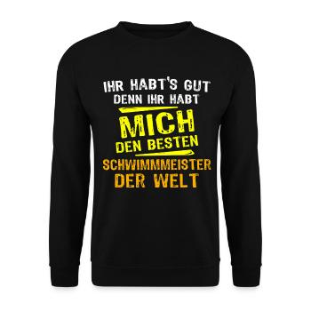 Schwimmmeister Geschenk - Unisex Pullover - Schwarz - Vorne - Alina (178cm) & Michal (187cm)